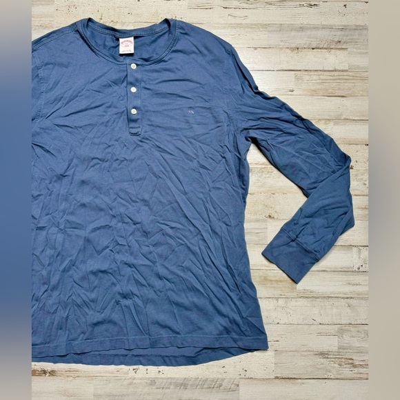 Brooks Brothers Crewneck Mens Large Navy 1/4 Button Up Cotton Long Sleeve - Picture 2 of 9